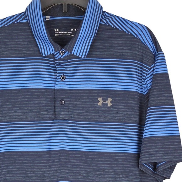 Under Armour Mens Striped HeatGear Golf Polo Shirt, Blue, Size Large, Loose - Picture 1 of 6